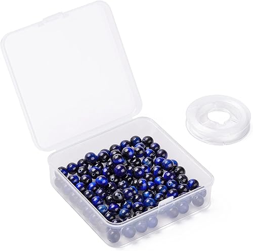 Miniatura 133 de BEEFLYING 100 cuentas de piedra de turmalina negra natural de 0.315 pulgadas (0.315 in), piedras preciosas redondas sueltas con hilo de cristal