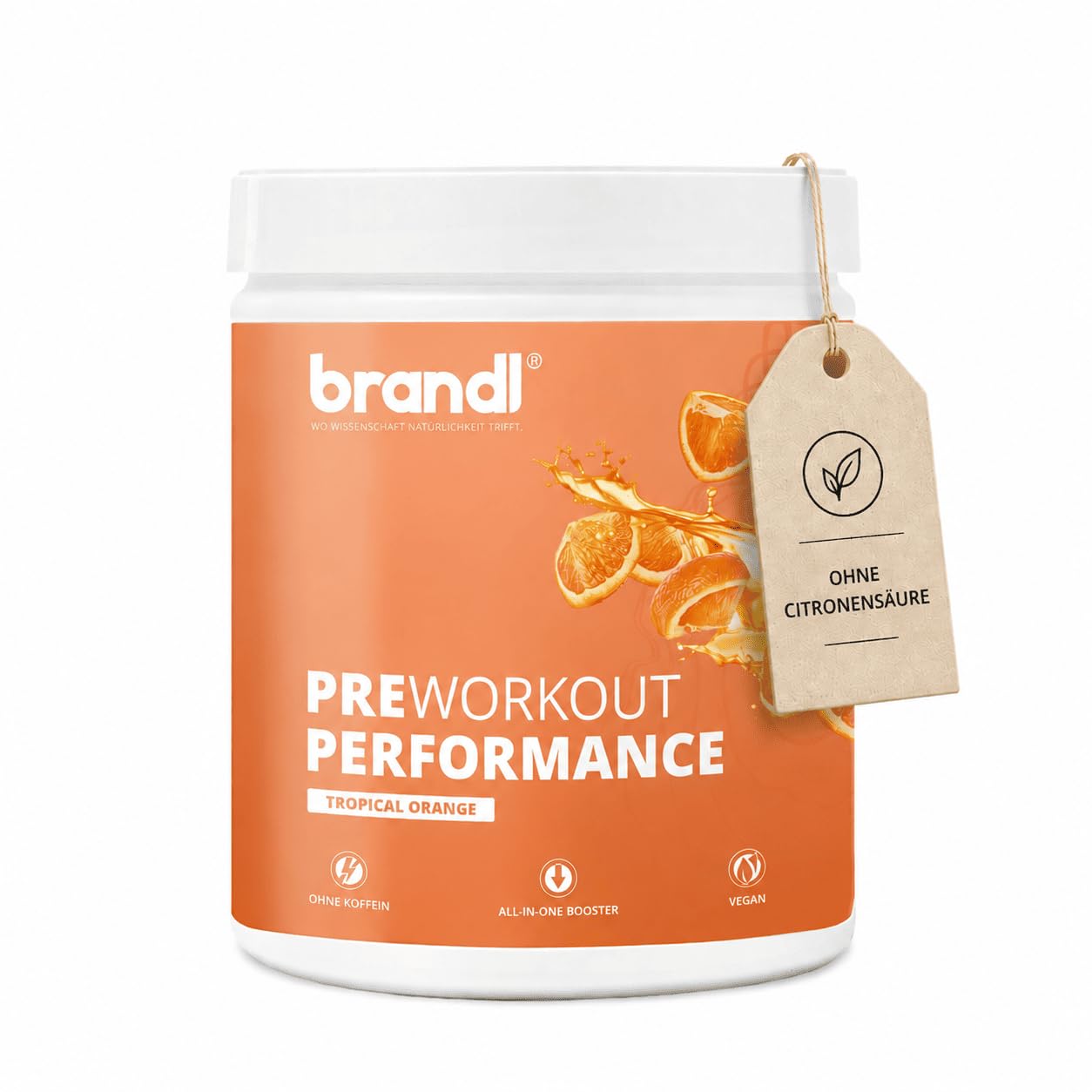 Pre Workout Booster/Shake, Vitamin B6, l-Citrullin, Arginin & DL-Malat, für Gym, Workout und Performance, flavour pulver tropical orange, unabhängig laborgeprüft – Stufe 1 – XL 500g ohne Koffein