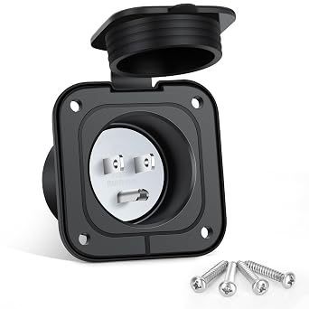 15 Amp Flanged Inlet 125V NEMA 5-15 RV Shore Power Inlet Plug 2 Pole 3 Wire AC Port Plug Waterproof Covers for RV Trailer Shed Block Heater