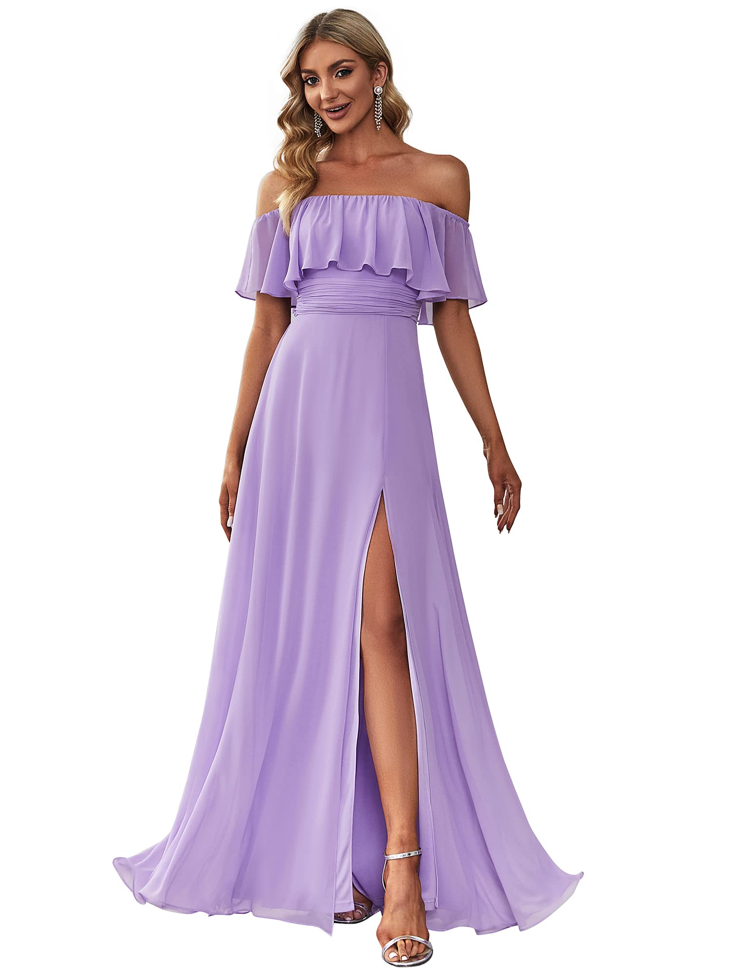 Womens Off The Shoulder Ruffle Party Dresses Side Split Beach Maxi Dress 07679