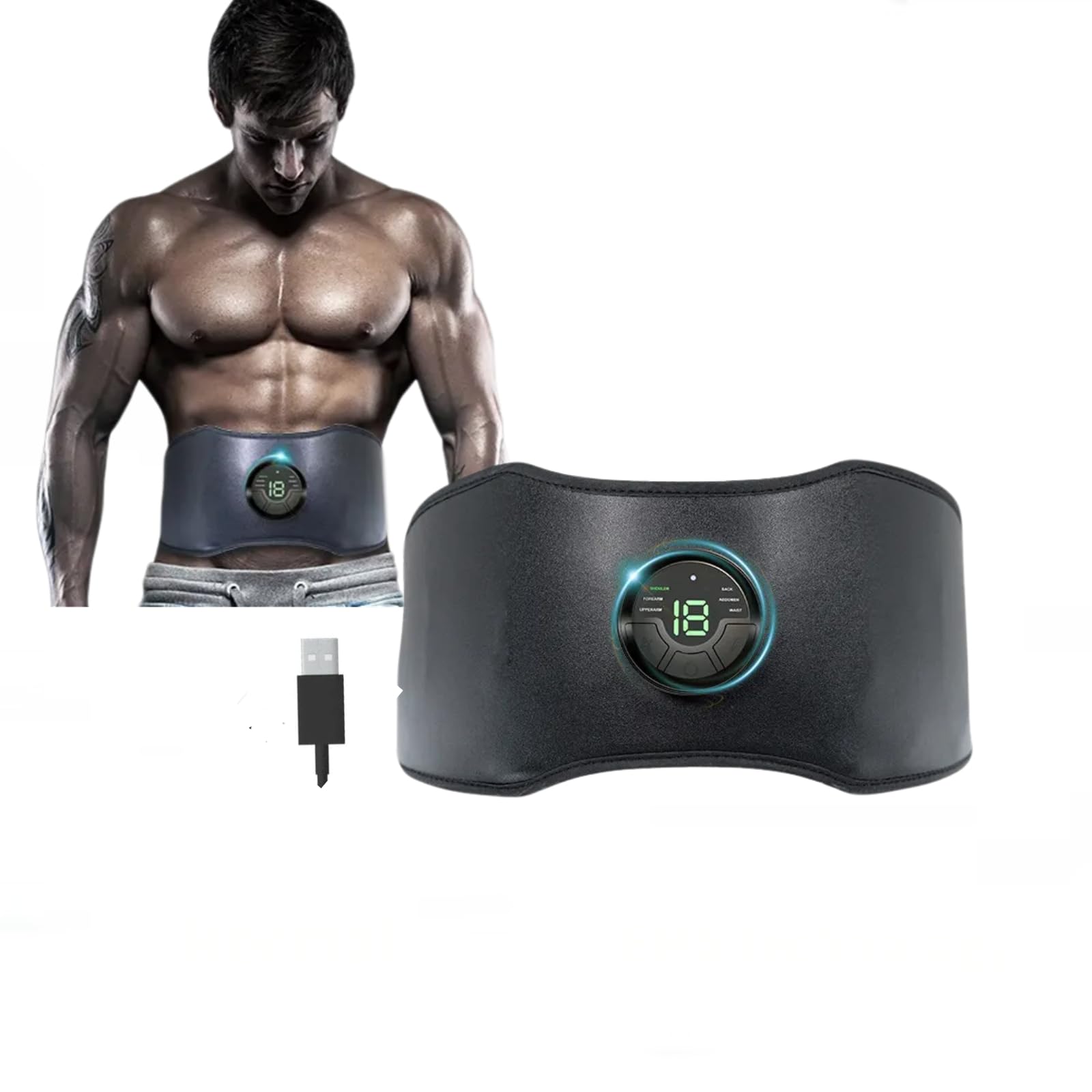 EMS-Muskelstimulationsgürtel 6 Modi,18 Intensitätsstufen,118cm verstellbarer ABS-Trainer zum Abnehmen von Bauch und Unterleib,kabelloser wiederaufladbarer Bauchmuskeltrainer Frauen und Männer
