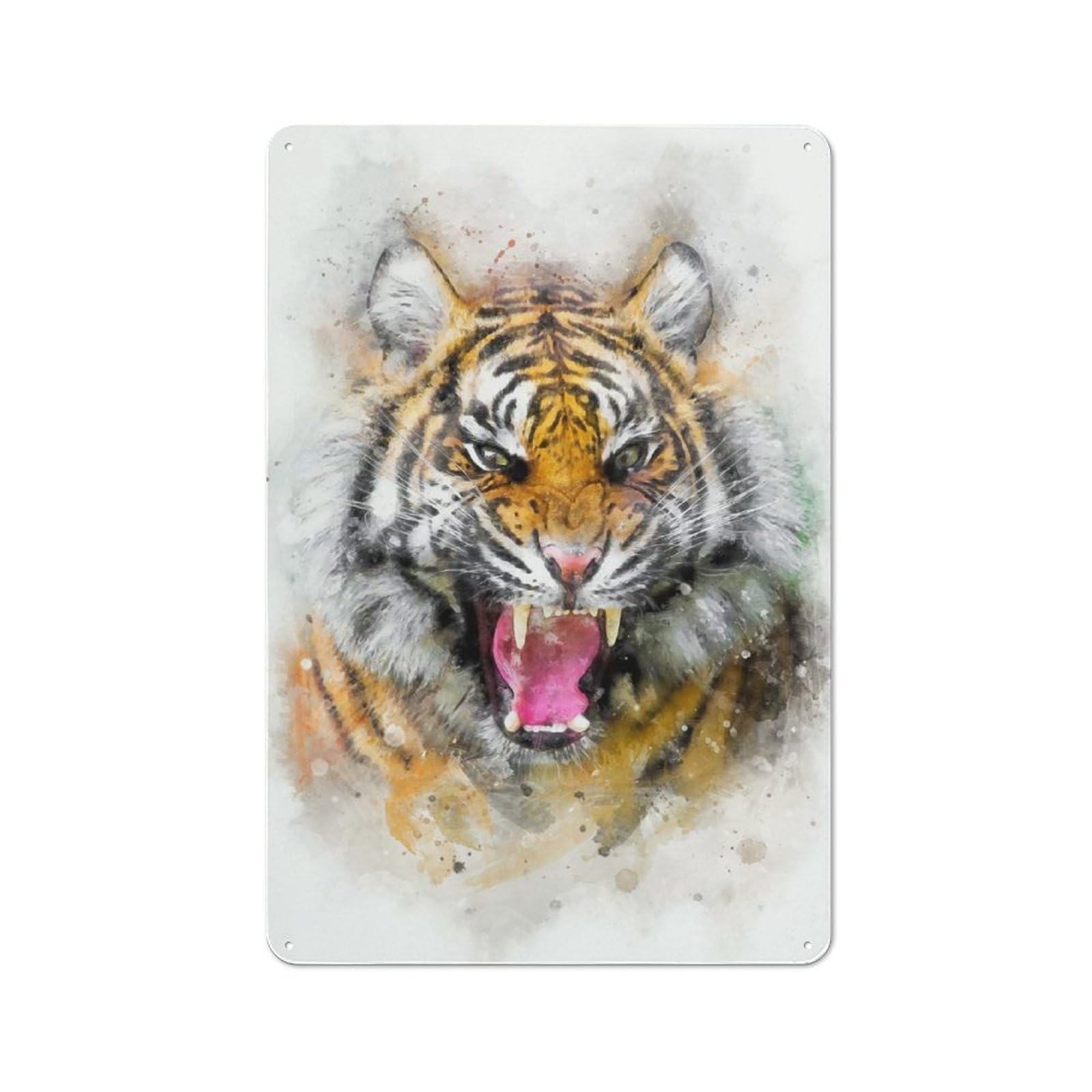 Junmoney Style-13 Vintage Tin Sign With Tiger Watercolor Design 30X20cm, Nostalgic Nostalgic Wall Art For Living Room, Hallway, Kitchen Or Cafe
