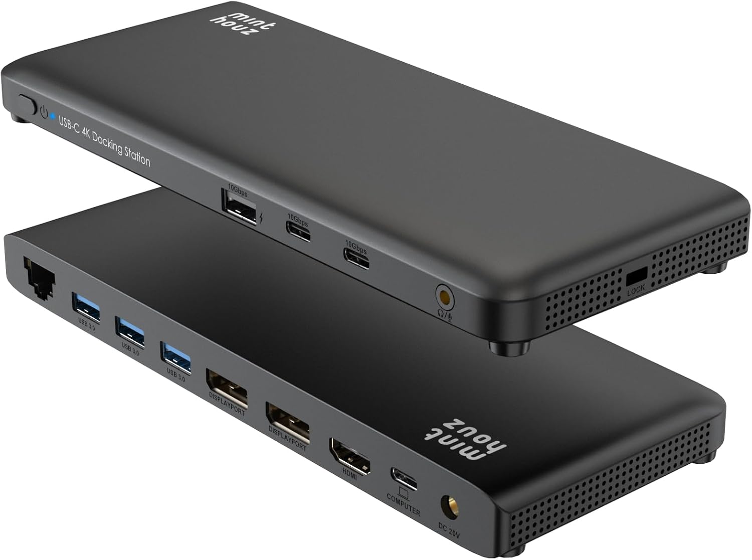 Minthouz 12-in-1 Docking Station Triple Display, 4K@144Hz, 1x HDMI + 2X DisplayPort, 100W PD, 10Gbps USB-C/A, 1Gbps Ethernet, for Windows/Mac/Chrome