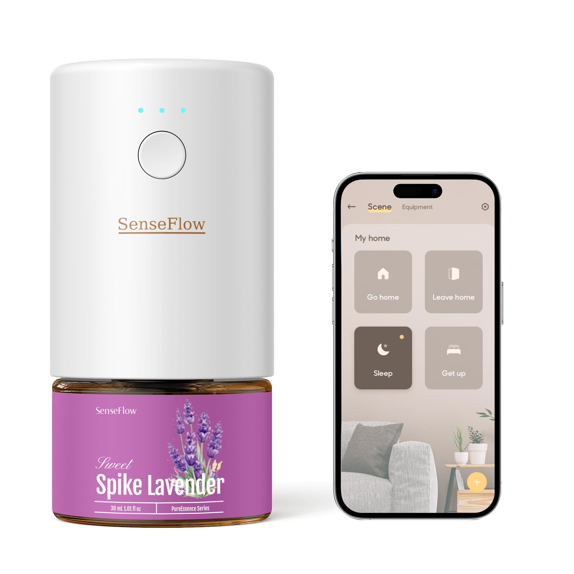 SenseFlow Aroma Diffuser for Essential Oils WiFi SF101S Pro, Waterless Ultrasonic Fragrance Plug Room Fragrance, 100% Vegetable Air Freshener, 120 Days Aroma for Home up to 100 m² - Jasmine Dew Harmony