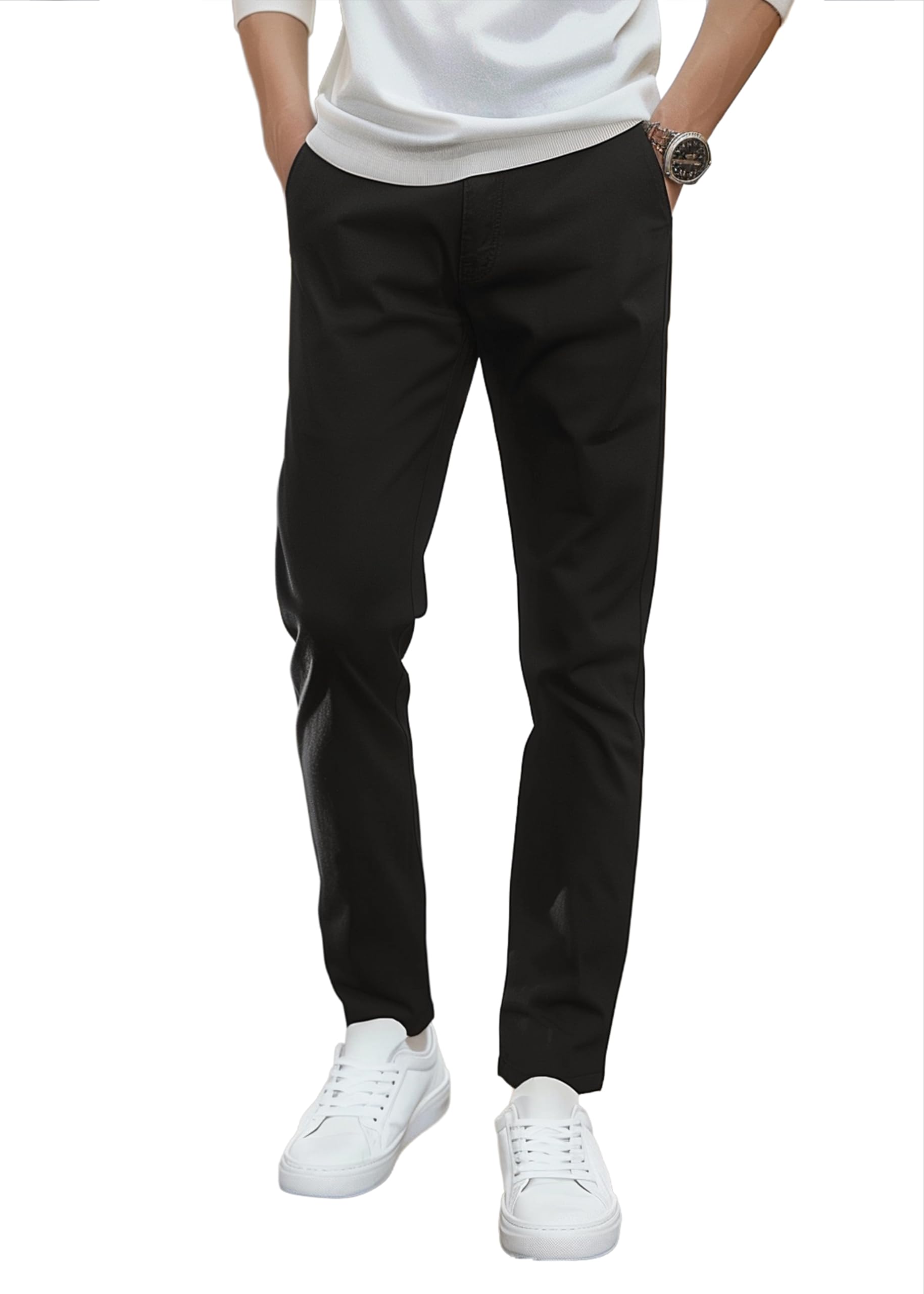 Men's Black Cotton Slim Fit Casual Chinos Trousers Stretch (chino-black-38)