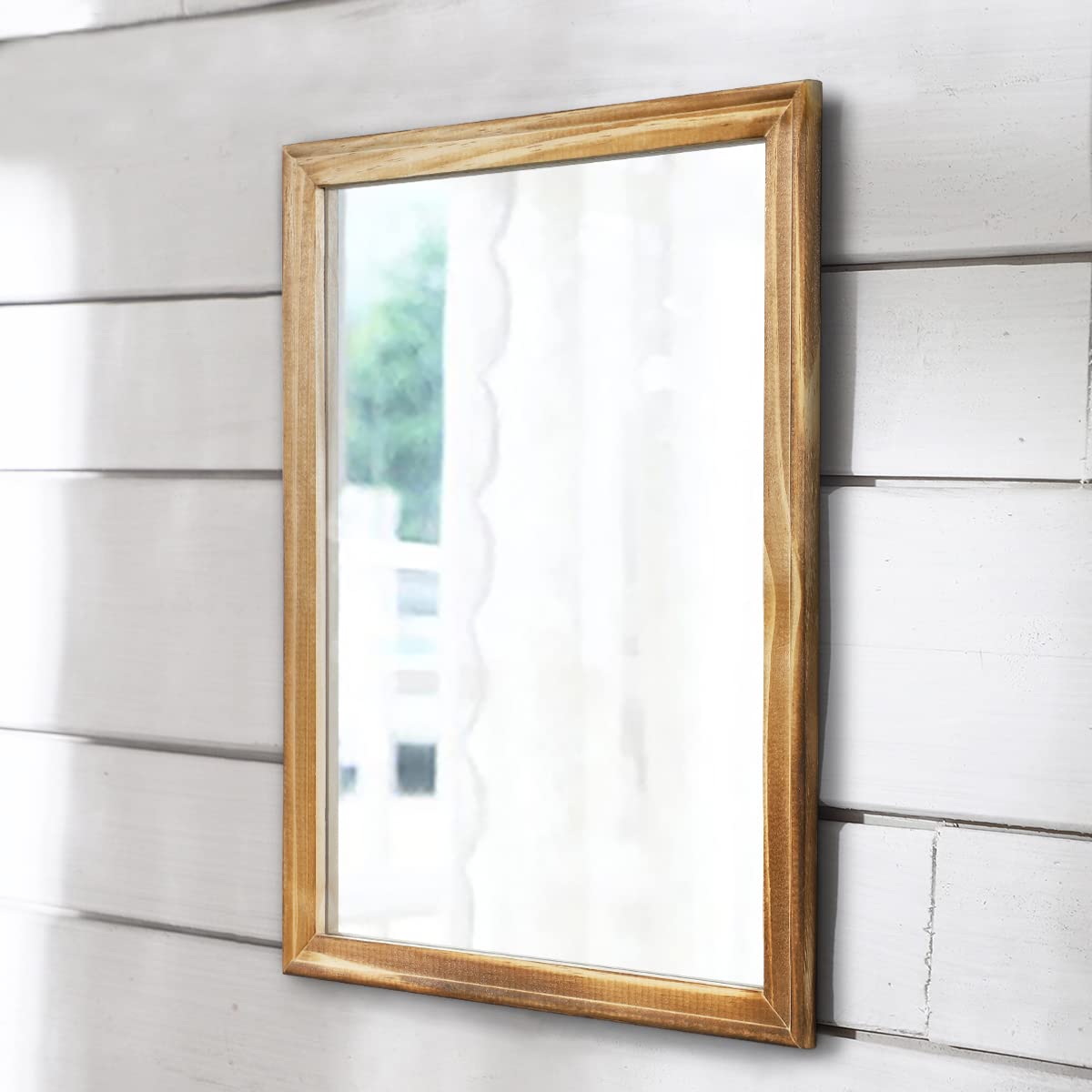 Aazzkang Natural Rustic Mirrors For Wall Rectangle Wood Frame Mirror Farmhouse Bedroom Bathroom Decorative Mirror