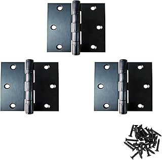 3 Pack Black Stainless Steel Door Hinges, 3.5 Inch x 3.5 Inch Heavy-Duty Square Hinges for Interior and Exterior Doors, Windows, Wooden Crates, and Cabinets
