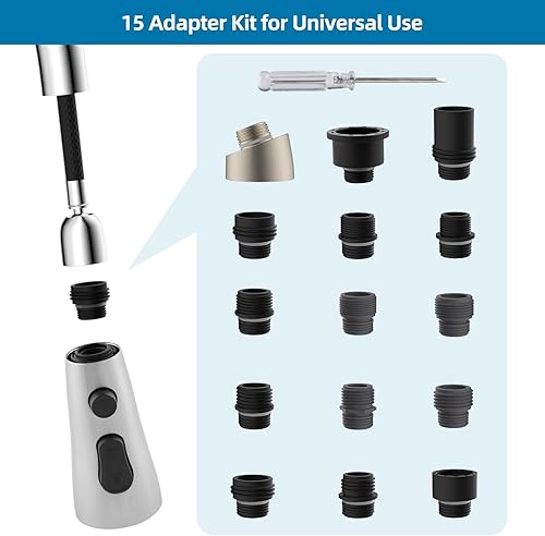 Miniatura 4 de Hygie Rinse Reemplazo de cabezal de grifo de acero inoxidable, cabezal universal de grifo de cocina con 12 adaptadores, 3 modos de agua, cabezal