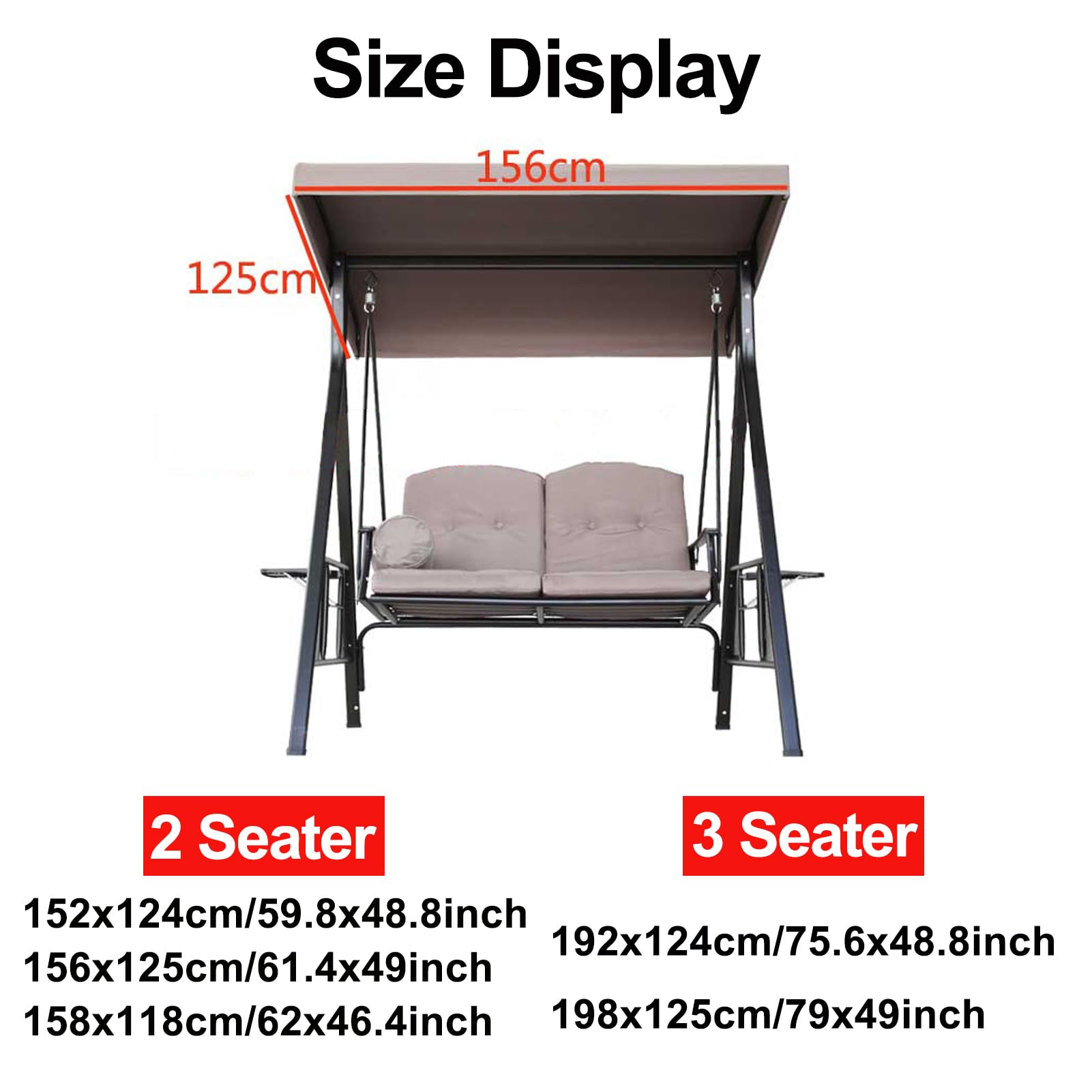Ersatzdach für Hollywoodschaukel,Ersatzdach Gartenschaukel 2 3-Sitzer,Wasserdicht und UV-Schutz Hollywoodschaukel Ersatz-Bezug Ersatzbezug Sonnendach(Size:3 Seater:198×125cm/79×49in)