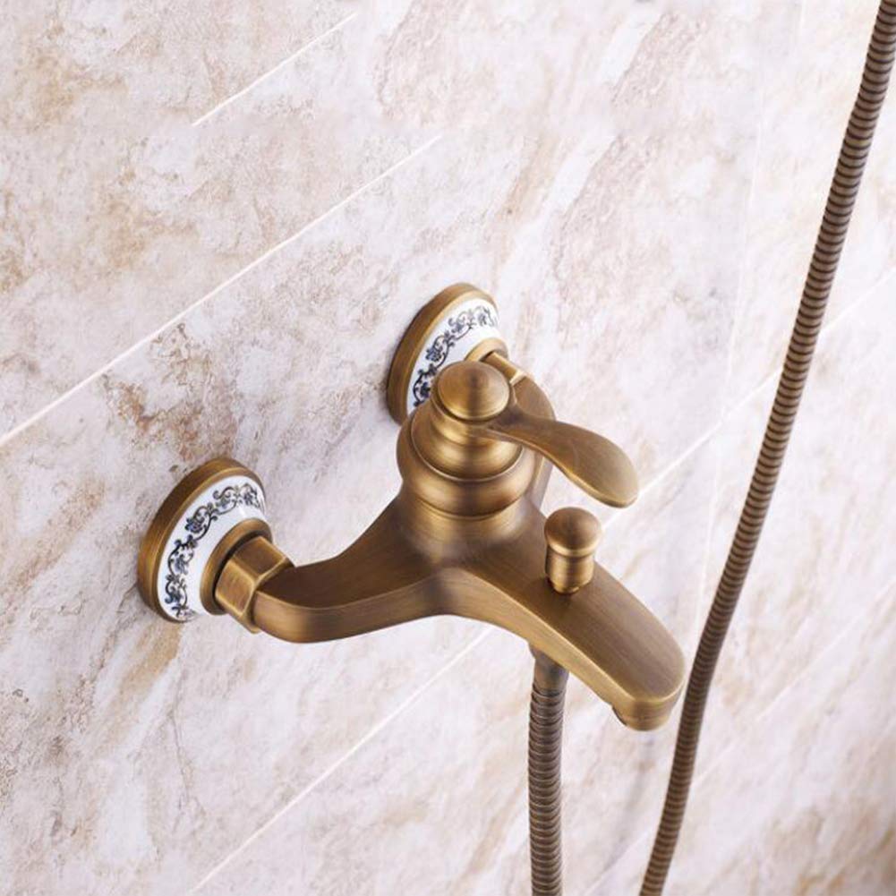 Robinet De Baignoire - Robinet De Douche Avec Douche À Main, Laiton Monocommande Mitigeur De Baignoire Montage Mural Avec Support Et Flexible 1.5M, Pour Salle De Bain, Finition Laiton Antique, Noir