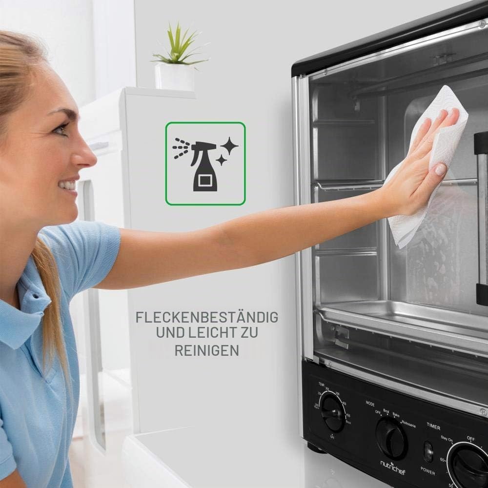 NutriChef Heißluft-Multiofen mit Drehspieß – 23 L Mini-Backofen mit Umluft und Grillfunktion Dönergrill für Zuhause, Kebab und Hähnchengrill, Kompakter Elektroofen mit Timer und Temperaturregelung