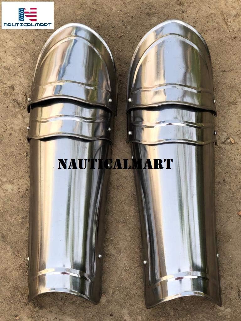 Medieval Steel Full Greaves Leg Knee Plate Armor for LARP Knight Armour Cosplay SCA Historical Reenactment Wearable for Adult Movie Dress LARP Armour Halloween Costume