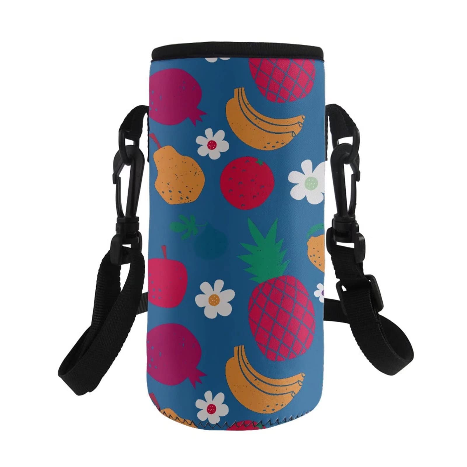 COEQINE Water Bottle Carrier Holder Adjustable Shoulder Strap for Kids Adult Print Tropical Fruit Colorful Sport Hiking Walking Water Bottle Pouch Cover Fit Stainless Steel/Plastic Bottle — image 1