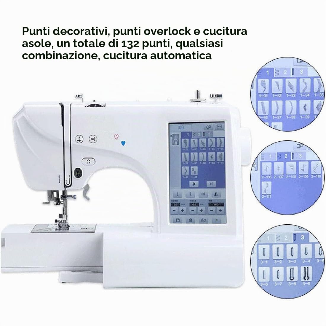 Macchina da Cucire Automatica Macchina da Ricamo Elettrica,Area Ricamo 4" X 9,2",158 Disegni Ricamo Incorporati,Touch Screen 7", in Grado Ricamare su Cappellini 3D,Piatti,Magliette E Altro