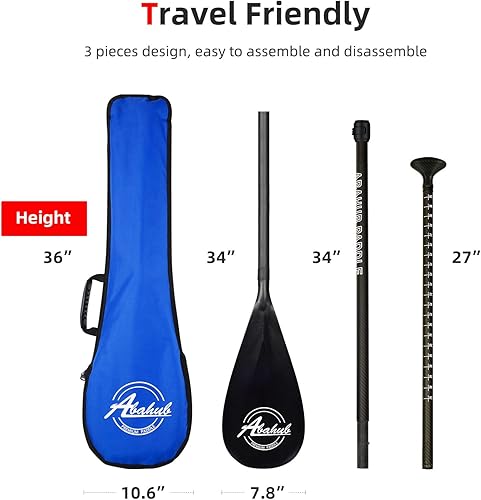 Miniatura 5 de Abahub Paletas de SUP de carbono, 1 sección ajustable de 3 secciones de 67 a 86 pulgadas, eje de fibra de carbono, remos ligeros para tablas de