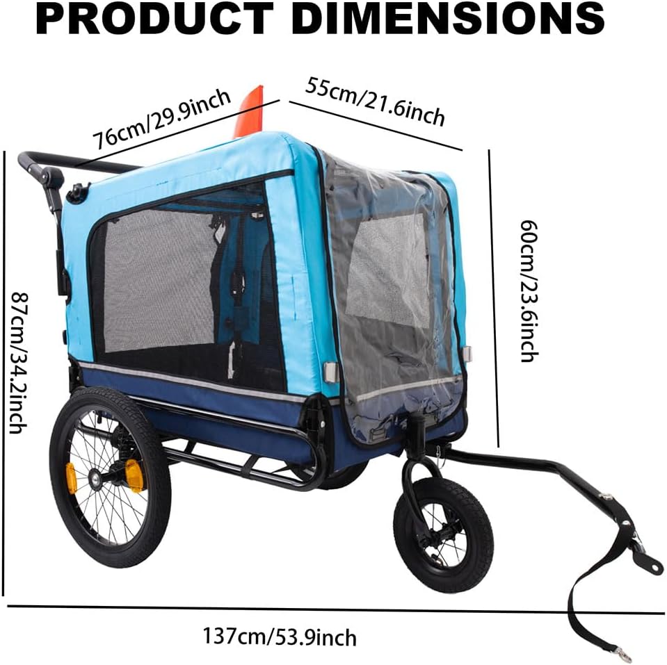 Dog Bike Trailer, 2 in 1 Pet Bicycle Trailer Outdoor Heavy Duty Foldable Utility Pet Stroller Dog Carriers Bicycle Trailer with Quick Release Wheels, for Small and Medium Dogs