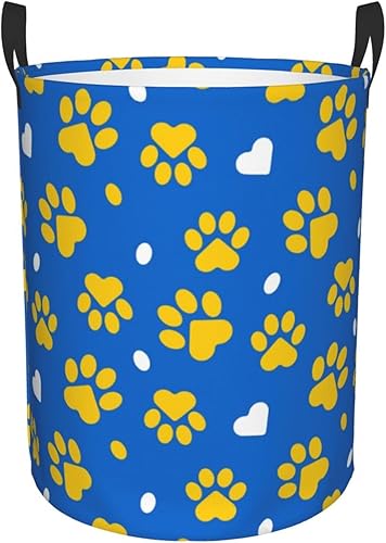 AFHYZY Paw Laundry Hamper Large Collapsible Laundry Baskets with Handles Easy Carry Round Storage Basket Dirty Clothes Hamper Blanket Basket for