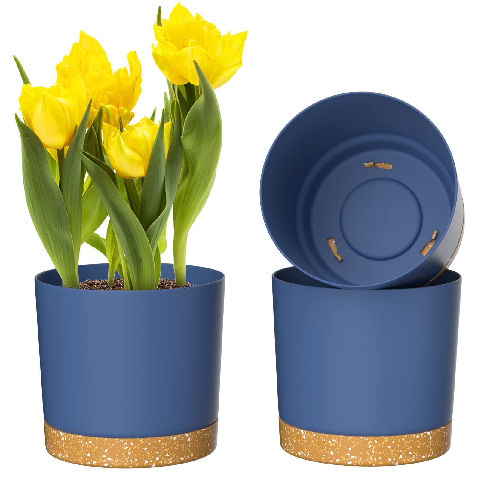 ZMTECH Plant Pots, 6.5'' Self Watering Plastic Planter with Drainage Hole and Saucer, Modern Decorative Flower Pot for Indoor Outdoor House Plants, Succulents, Flowers - White, 2 Pack — view 26