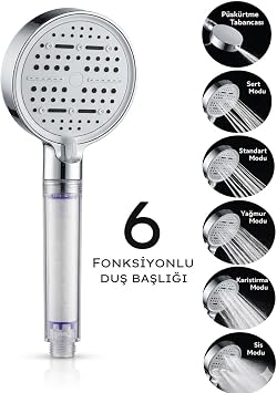 Mayaglory Multi 6 Fonksiyonlu Spa Etkili Filtreli Duş Başlığı Yüksek Basınçlı Su Tasarruflu Klor ve Kireç Önleyici El Duşu, Handshower (Art Deco) [Enerji Sınıfı A++]