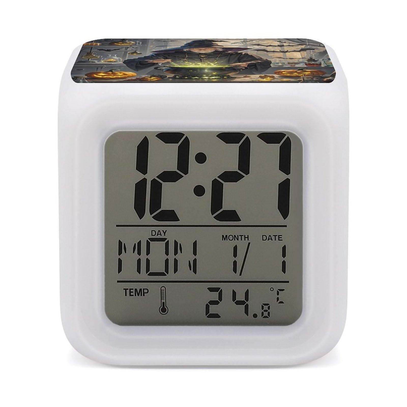 FekiLoot Magic Pumpkin Night Alarm Clock for Heavy Sleepers Wake Up Digital Clock with 7 Color Changing Night Light Super Loud Digital Alarm Clocks Small Machine Alarm Clocks