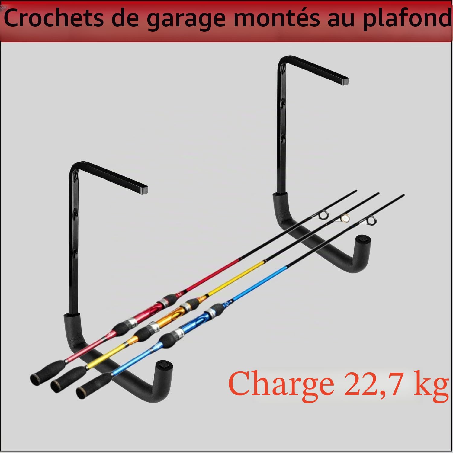 Crochets de rangement de garage robustes, étagère de rangement de garage supérieure, lot de 4 crochets d'échelle muraux, crochets de plafond et organisateur pour bois
