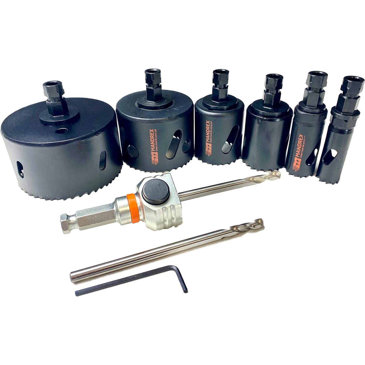 Mandrex | Lochsägen Set MHSE1002C EasyXcut 10-teilig Bi-Metall mit 45 mm Schnitttiefe für Stahl, Holz & PVC | Ø 19-83 mm
