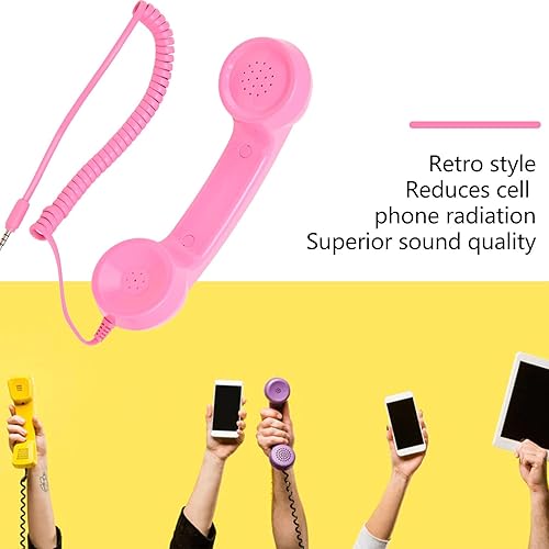 Miniatura 5 de HEEPDD Teléfono celular retro vintage, receptor con cable rosa clásico de 0.138 in con altavoz de micrófono integrado para teléfonos inteligentes,