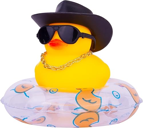 Decoraciones de tablero de automóvil de pato para decoración de tablero de automóvil, accesorios de decoración con mini anillo de natación, collar y