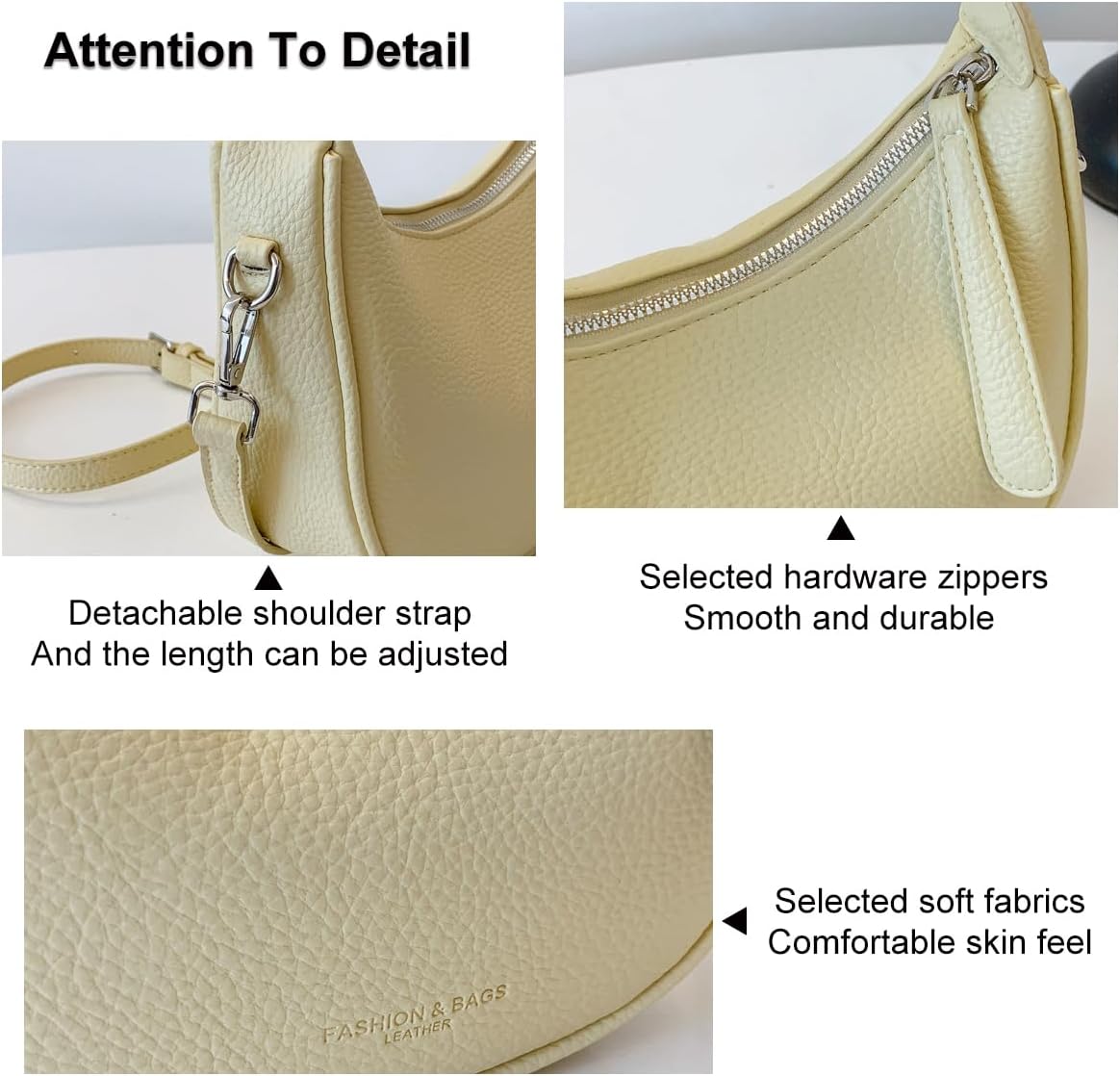 Crescent Shoulder Bag for Women PU Leather Crossbody Purse Stylish Hobo Handbag with Adjustable Strap for Travel Daily Use - Image 6