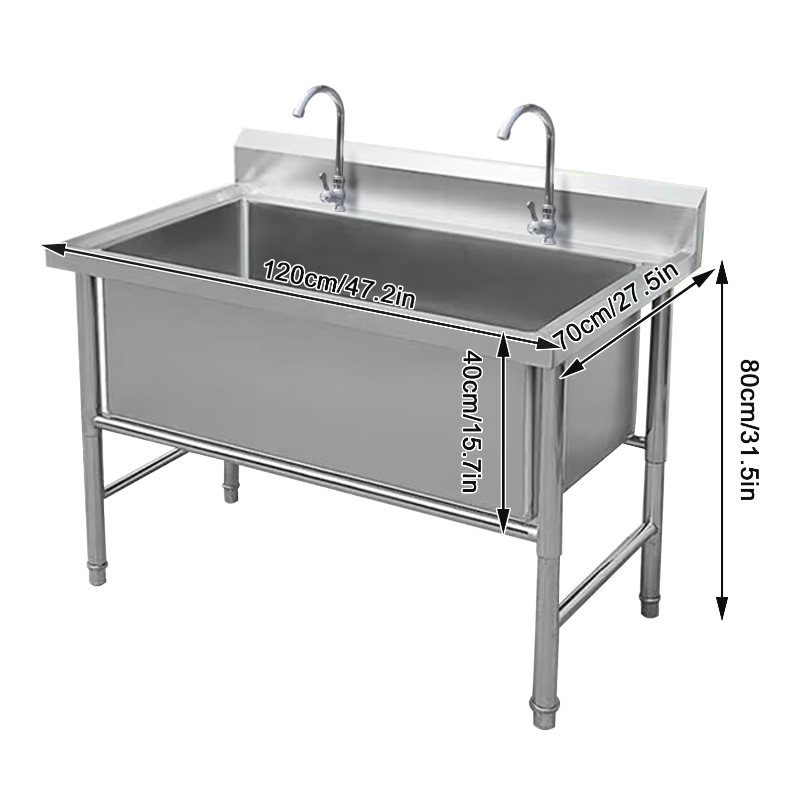 Fregadero de Cocina Comercial,Fregadero de Acero Inoxidable Independiente,Fregadero Comercial Pila de Lavar,Fregadero Industriales,for lavandería/patio trasero/garaje(47.2 * 27.5 * 31.5in)
