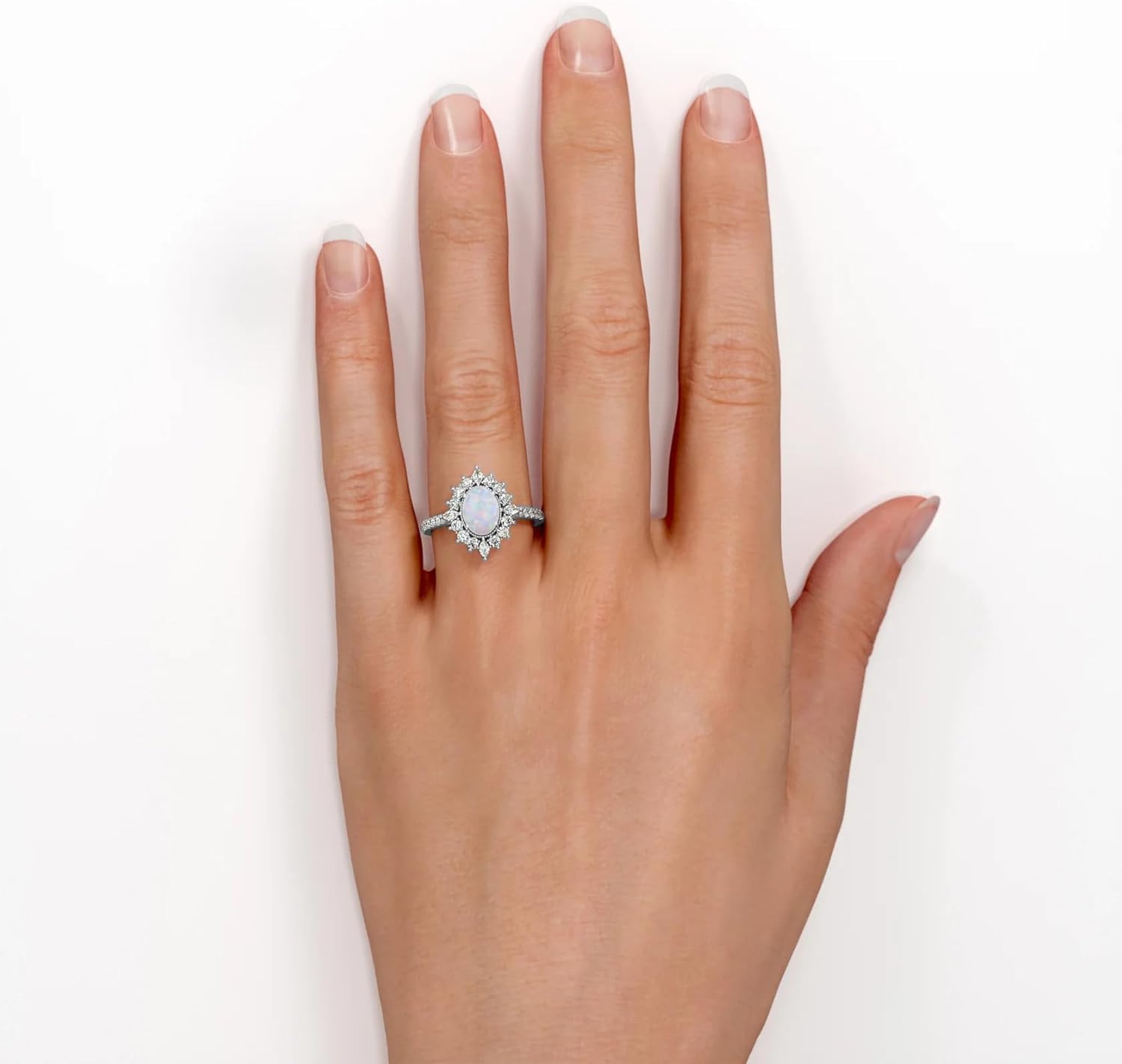 YDD 1.5ct Oval Cut Opal Engagement Rings for Women Halo Genuine Opal Rings for Women 925 Sterling Silver Opal Wedding Ring Anniversary Promise Ring - Image 5