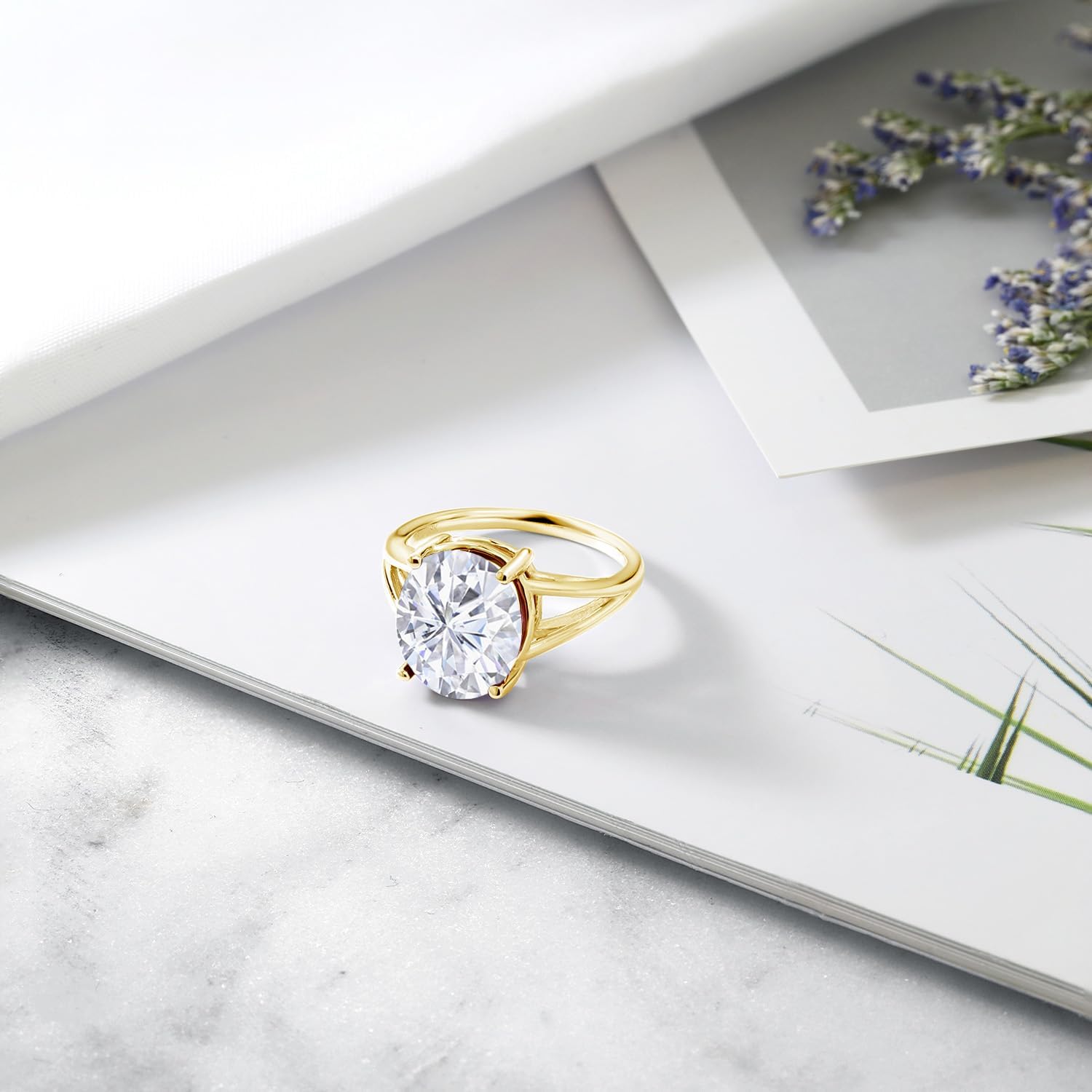 Gem Stone King 18K Yellow Gold Plated Silver 12X10MM Oval Gemstone Birthstone Solitaire Ring | Wedding Engagement Anniversary Promise Ring For Women | Available In Size 5,6,7,8,9