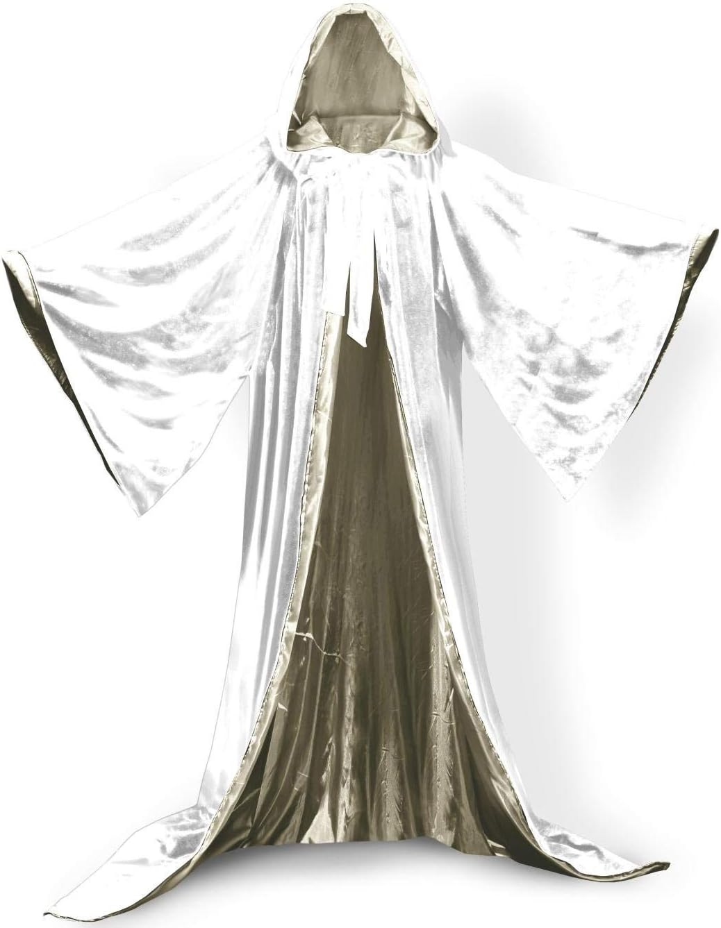 Hooded Cloak White Halloween Wizard Robe Long Sleeve for Christmas Fancy Coat