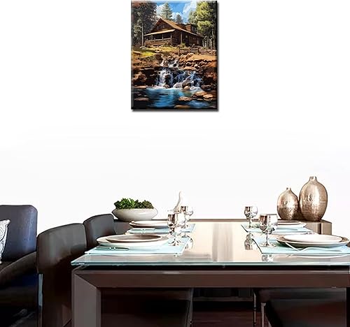 Miniatura 2 de Cabin by the Stream - Pintura por números, pintura natural sobre lienzo, pintura con pinceles, pinturas acrílicas, perfecta para pintar por números
