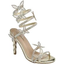 Forever Link Women Rhinestone Butterfly Wrap up Stiletto Heel Sandals