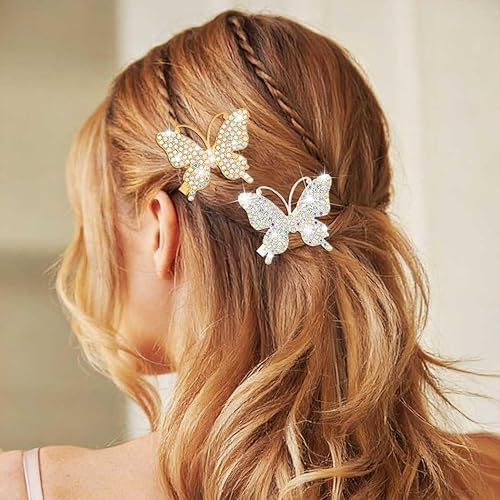 Miniatura 5 de BARTOSI Pinzas para el cabello de mariposa con diamantes de imitación brillantes, bonitos pasadores de metal para el cabello, accesorios para el