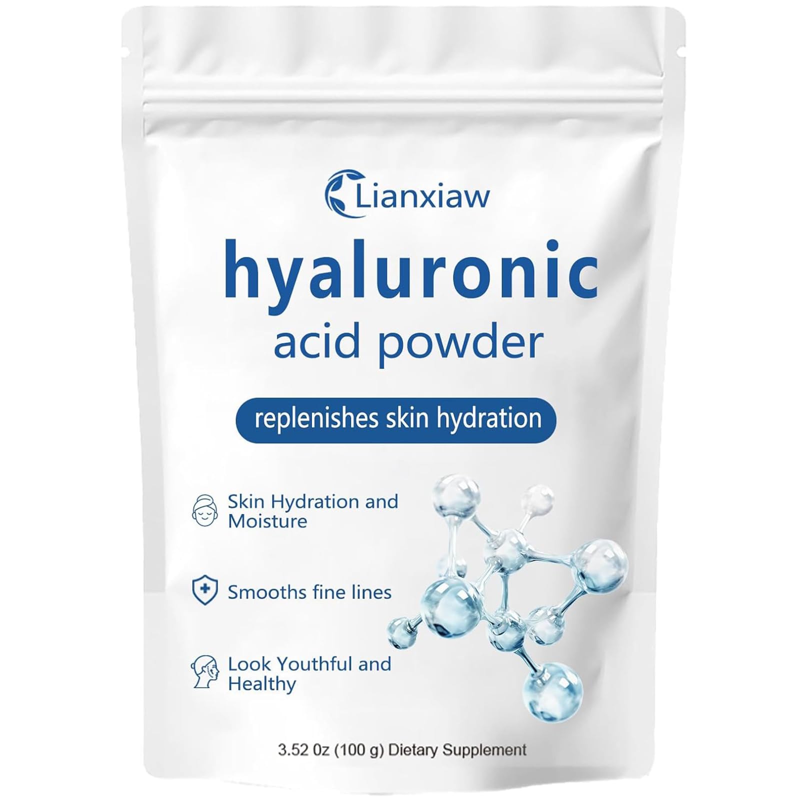 Hyaluronic Acid Powder, Skin Hydration & Anti-Aging Care Formula, 100% Pure & Natural Moisturizer, Enhance Moisture, Reduce Wrinkles, Improve Skin Elasticity for DIY Facial Serum
