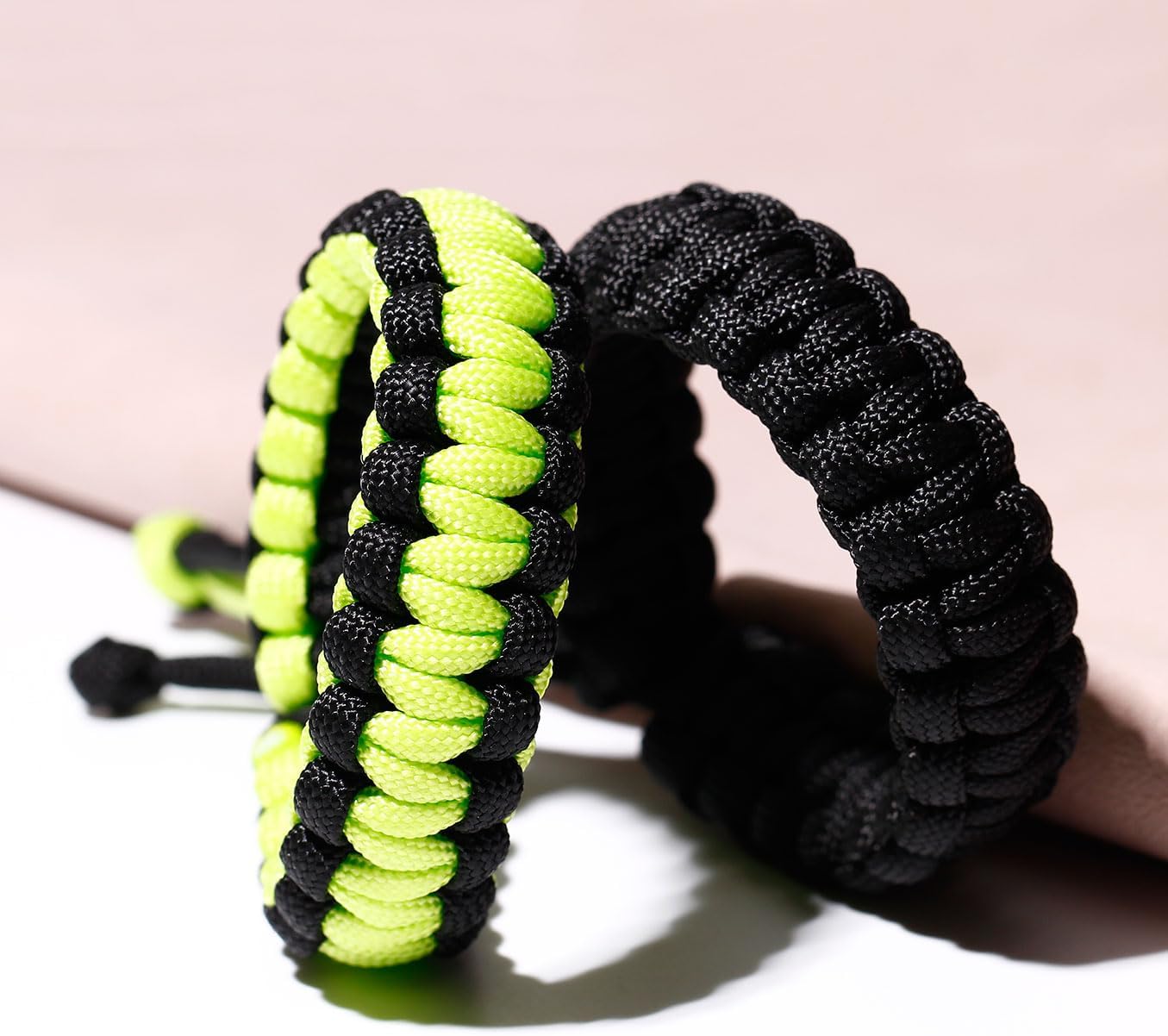 2Pcs Two-tone Handmade Braided Survival Paracord Bracelets Unisex image 3
