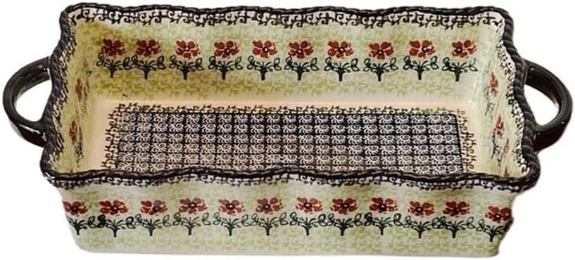 Casserole Dish Ceramic Double-Handled Baking Pan with Curved Edges Regular Floral Scroll Patterns Tableware