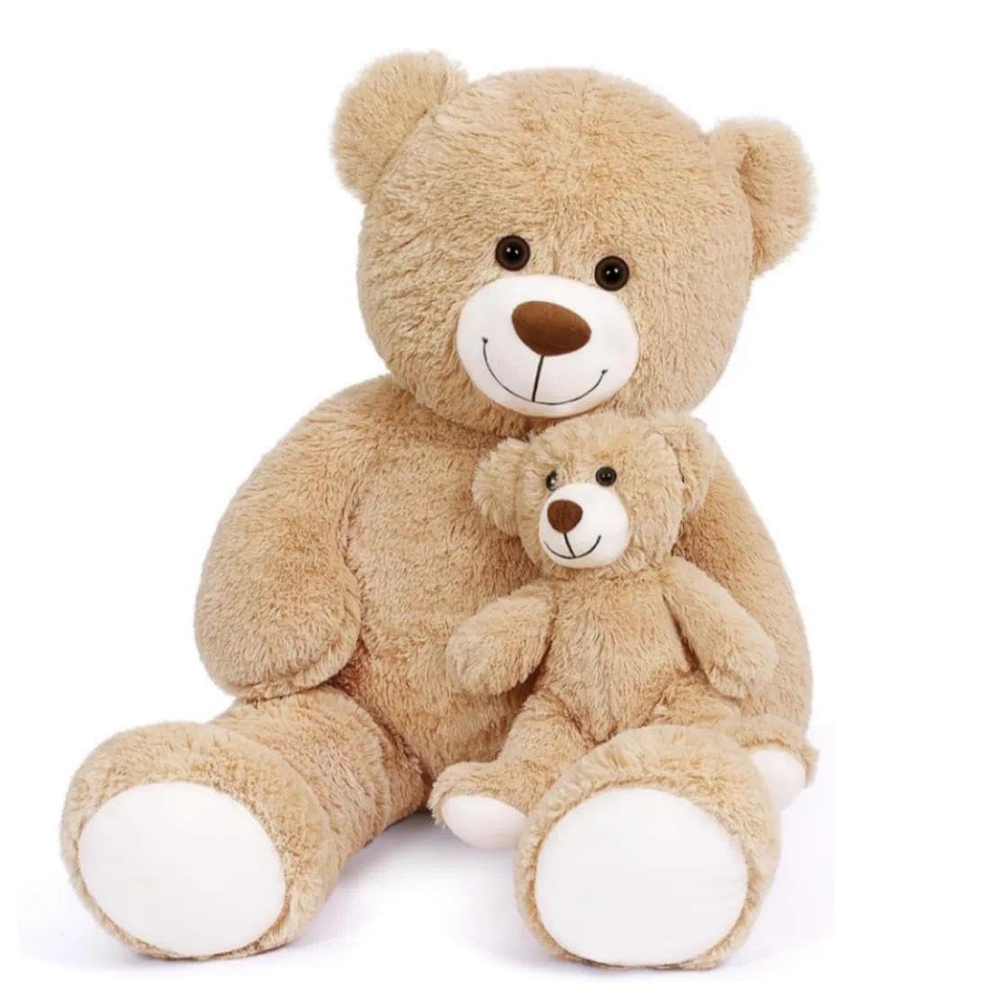 SNOWOLF Oso de Peluche Gigante de 100 cm con 1 Ositos pequeños de Peluche de 35 cm, Regalo para niños, niñas, cumpleaños, Navidad, San Valentín (marrón Claro, 100 cm)