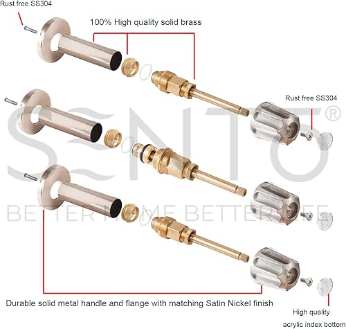 Miniatura 2 de SENTO Juego de molduras para bañera y ducha de 3 asas para llaves Gerber, fácil instalación, metal resistente, níquel satinado