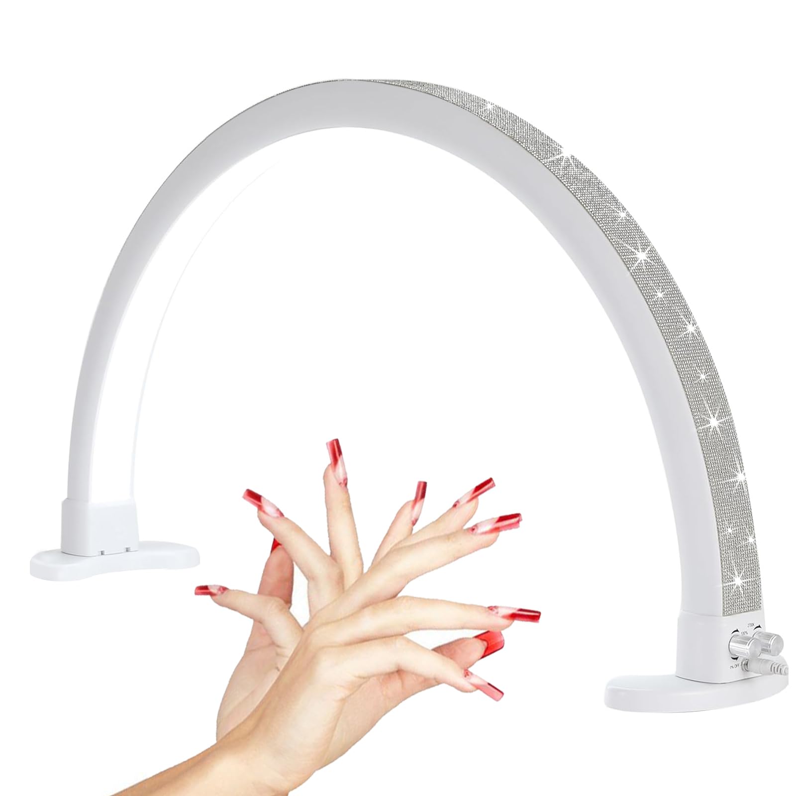 Grlifbaw Half Moon Light for Nail Desk, Half Moon Lamp with Diamond, Led Lash Light for Nails, Eyelash Extensions, Makeup, Tattoo, Spa, Desk Lamp for Nail Tech (White)