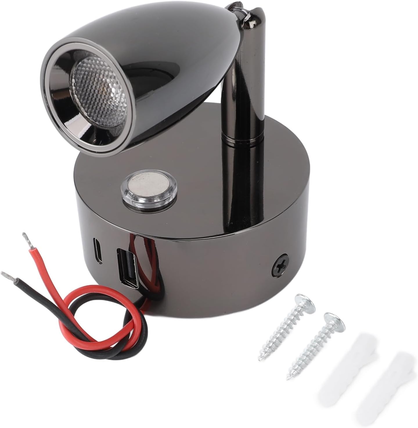 RV Bedside Reading Lamp, 3 Color Temperature Dimmable Touch Switch Reading Light with USB Port, Aluminum Alloy, for RV Bedrooms, Car Headboards, Yacht Cabins (Black Plated)
