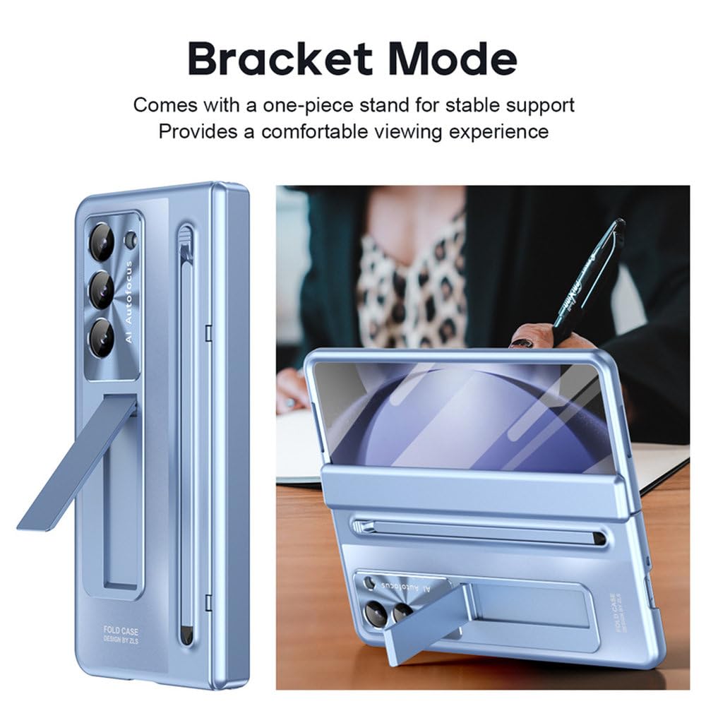 para Samsung Z Fold 6 5G Bisagra Plegable Estuche para teléfono con Ranura para bolígrafo para Samsung Z Fold 5 4 5G Estuche Protector de película de Vidrio Templado, Azul, para Z Fold 5