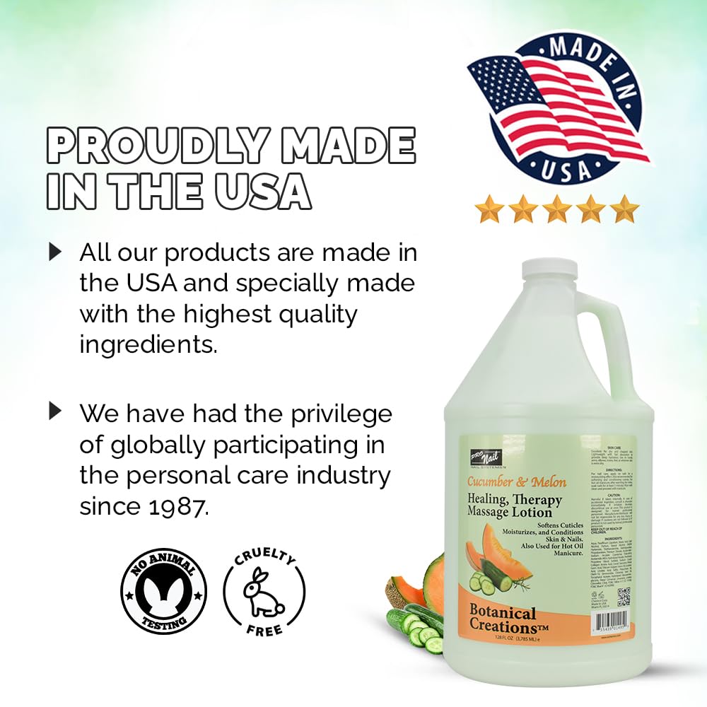 PRO NAIL - Healing Therapy Massage Lotion - Professional Pedicure, Body and Hot Oil Manicure, Infused with Natural Oils, Vitamins, Panthenol and Amino Acids (Cucumber and Melon, 1 Gallon) - Image 7