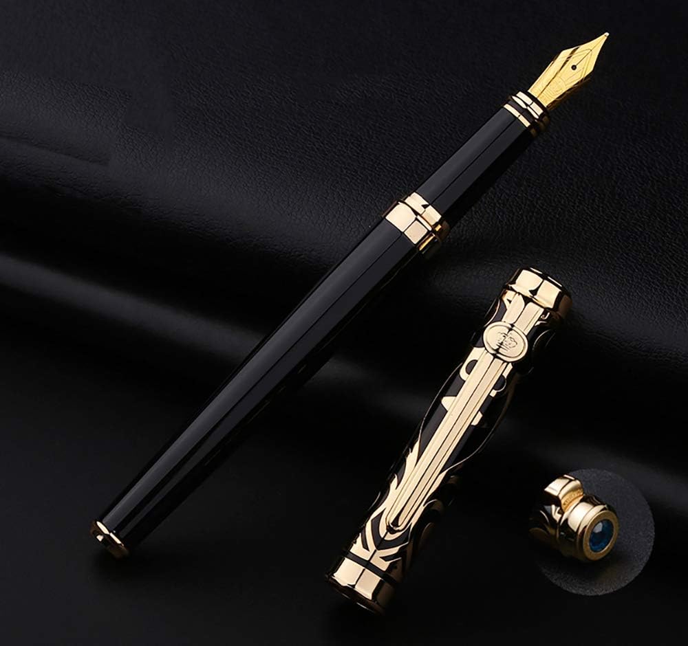 erofa Duke Sapphire Fountain Pen Gold Trim with Ink Refill Converter in Luxury Gift Box Set For Business Signature and Collection