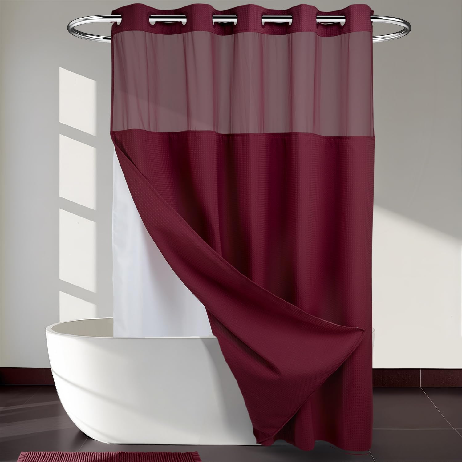 River Dream Dotted Waffle Shower Curtain with Snap-in Liner, 71W x 74H