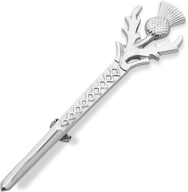 Scottish Thistle Kilt Pin - Solid Brass Highland Kilt Accessory 4.2 inch