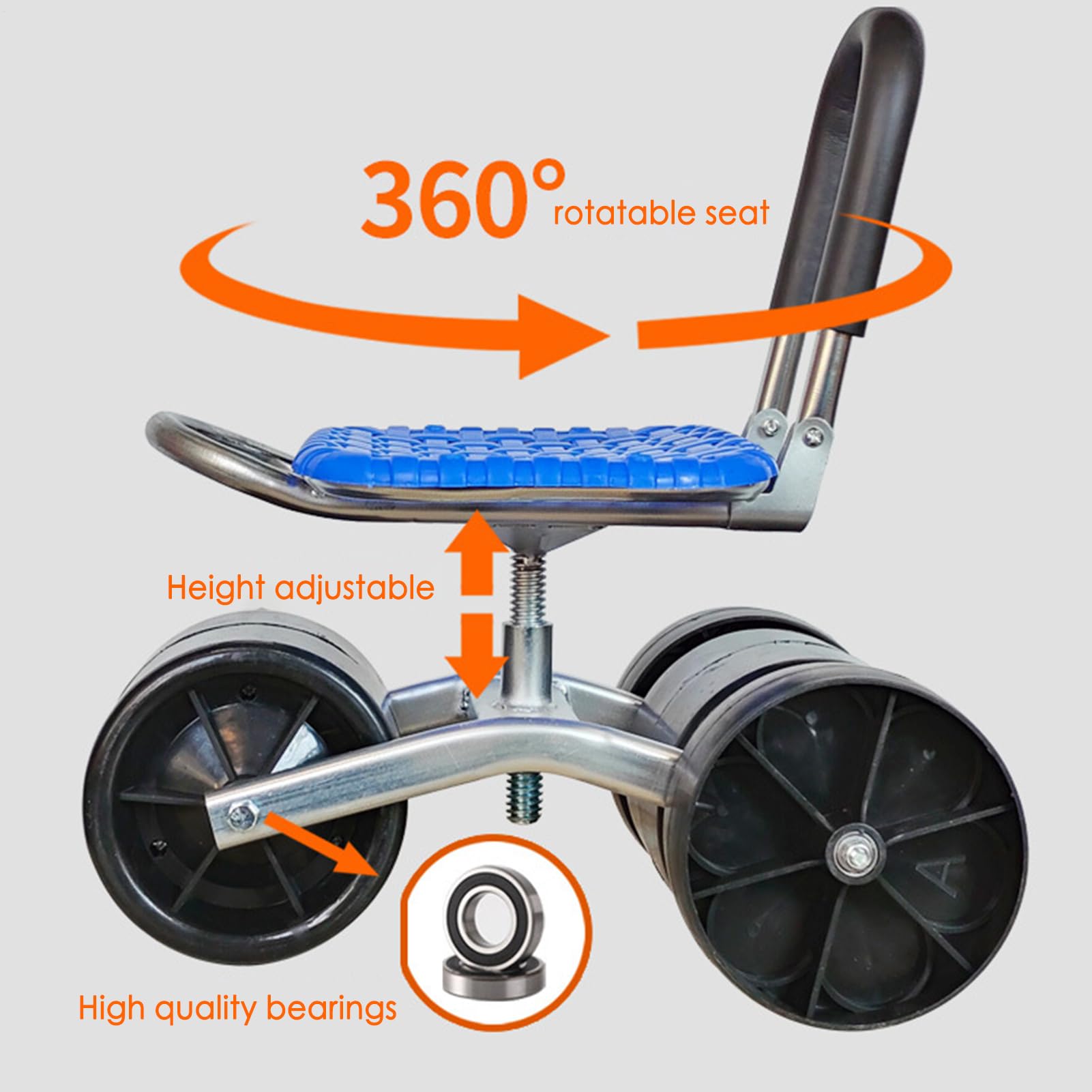 Genérico Taburete rodante para Carrito de jardín, Asiento de jardinería | Giratorio de 360 Grados - de jardinería con Altura Ajustable,Asientos de Trabajo de y Resistentes para en Exteriores