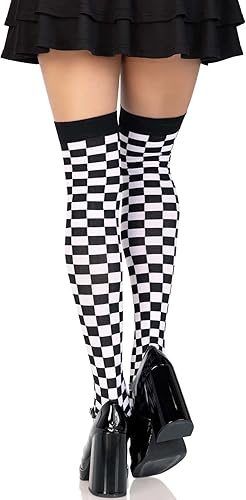 Miniatura 7 de Leg Avenue - calcetines altos hasta los muslos con diseño de Arlequín para mujer talla única  NegroBlanco